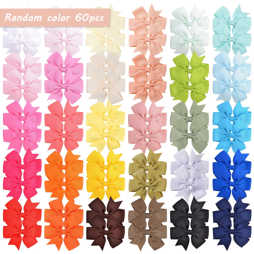 TEMU 60pcs Random Color Set Of Macaron-colored Solid Bow Hairpins, Cute Hair Accessories For Girls' Surprise Outfits