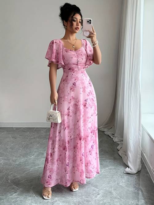 dames mini-jurk van chiffon met vlinderpatroon, vleermuismouwen en trekkoord, franse , elegante zomerjurk voor dames, herfst/winterjurk voor dames, herfstmodetrend, herfstkleding voor dames, damesjurk, halloween-kostuum, kerstkostuum, herfstmode voor dames, herfstjurk voor dames