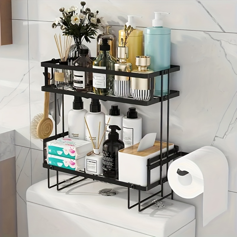 

Double Toilet Storage Rack, Upper Toilet Rack, Double Toilet Rack, Bathroom Storage Rack, Multifunctional Toilet Rack, Wall Mounted Design, No Punch To , Bathroom Accessories (black)