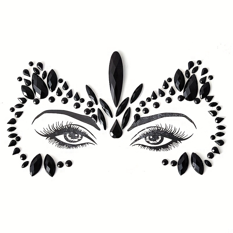 Image of Halloween Carnival Black Rhinestone Face Stickers, Face Gems, Prom Stage Makeup, Between-eyebrow Resin Rhinestone Face Gems