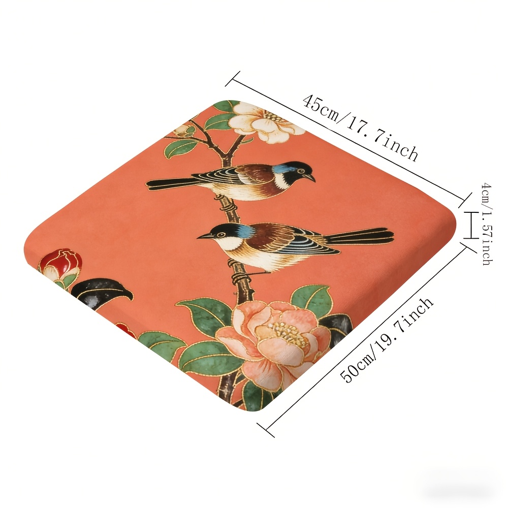 1pc New Chinese-Style Meticulous Flower-And-Bird Paintings Pattern Leisure Seat Cushions, Indoor And Outdoor Seat Cushions, Back Cushions, Size 19.7 X 17.7 X 1.57 Inches, Suitable for Garden Chairs