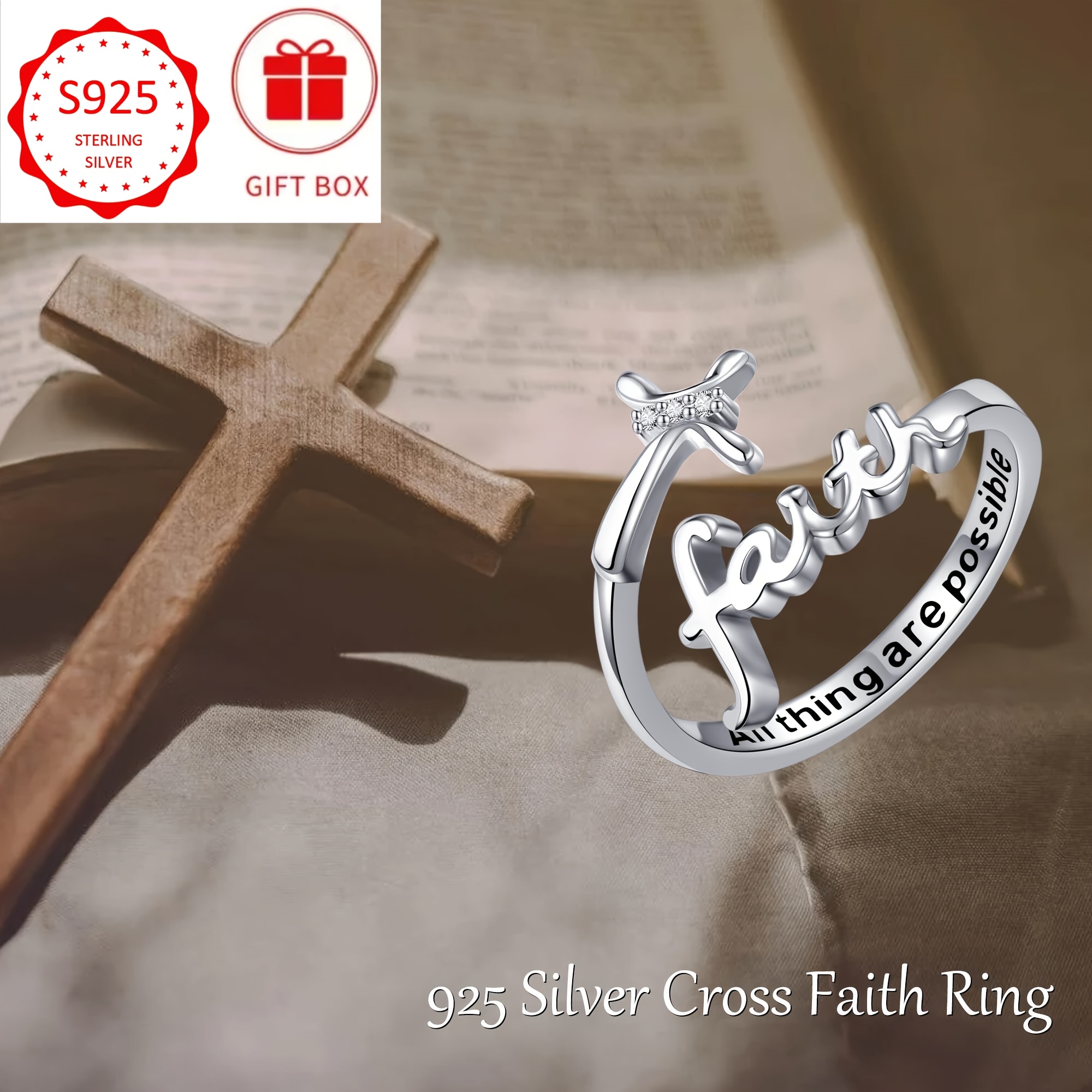 infinity cross ring 925 sterling silver engraved faith Temu