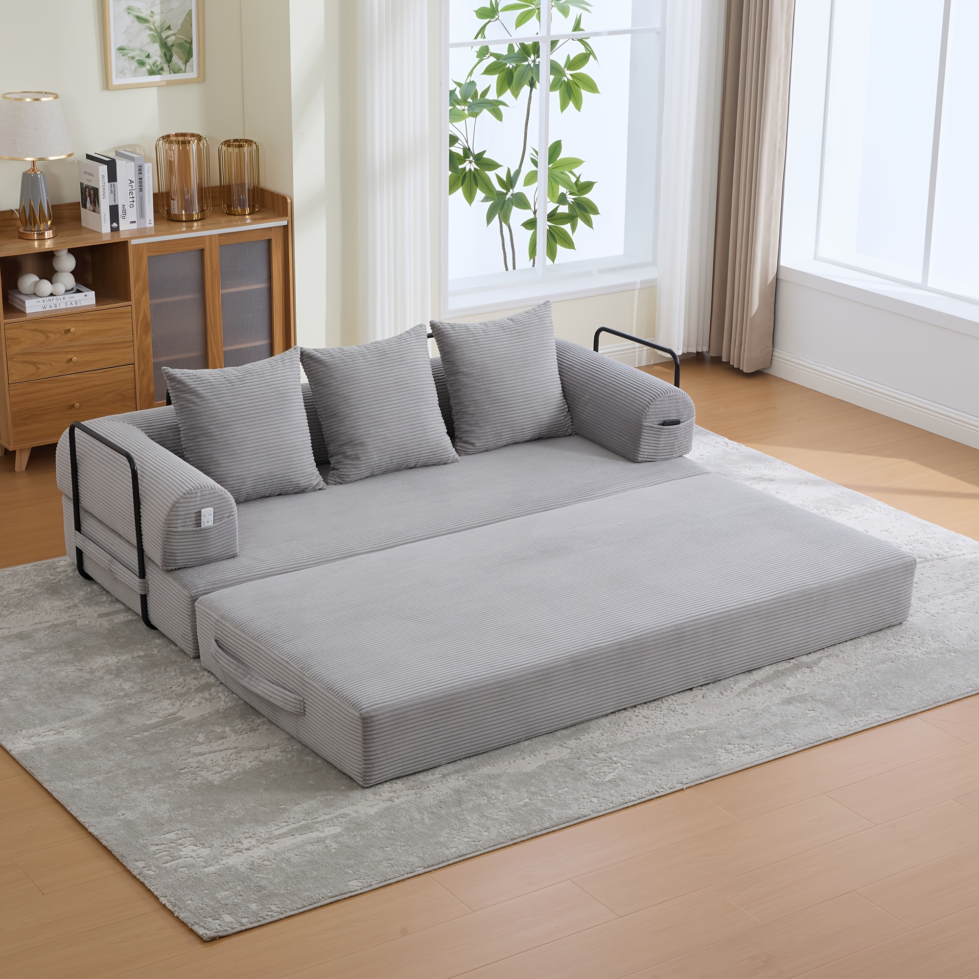 3-in-1 Convertible Sleeper Sofa Bed Couch, Boneless Folding Sofa Bed With Pillow And Fixed Shape, Floor Mattress Loveseat For Living Room Apartments - No