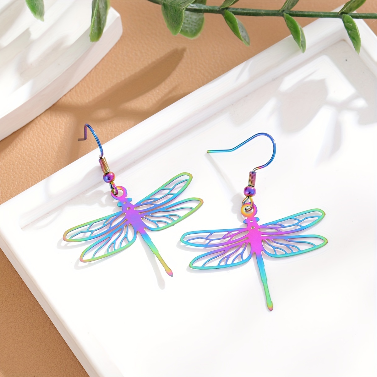 

Colorful Exquisite Dragonfly Design Dangle Earrings Simple Elegant Style Stainless Steel Jewelry Delicate Female Gift