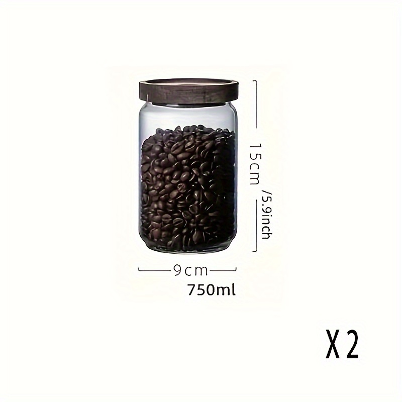 2pcs Glass Storage Jars With Acacia Wood Lids - Perfect For Coffee, , Snacks & Spices | Food-grade, Transparent, Reusable Round Containers With Seal, Jars For Storage