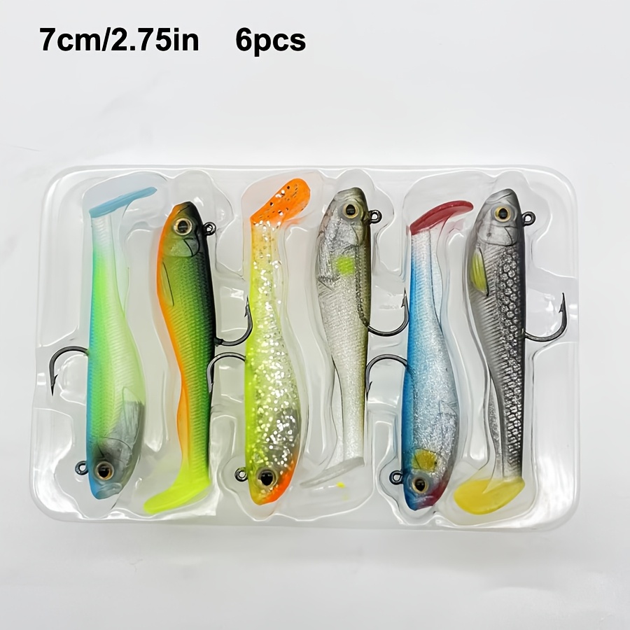 6pcs Of T-tail Soft Lures, Lead-weighted Plastic Baits, 7cm And 9cm, Suitable For Layers, Realistic Sinking Soft Baits