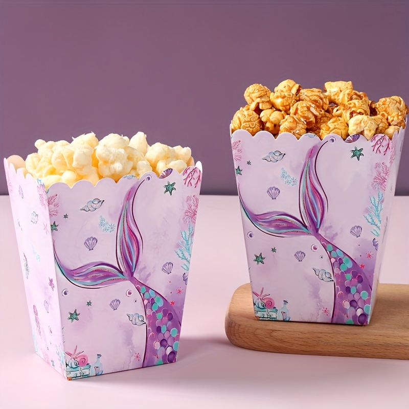 

6pcs, Mermaid Popcorn Box, Mermaid Theme Party Decor, Candy Box, Popcorn Container, For Birthday Party, Wedding Decoration, Party Favors, Party Supplies