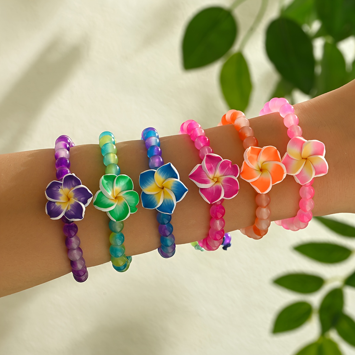 Image of 6pcs Bohemian Beaded Bracelet For Women & - Colorful Egg & Flower Friendship Bracelets With Multicolor Beads,, /valentine's Day Gift, Daily Wear For - (no Plating)