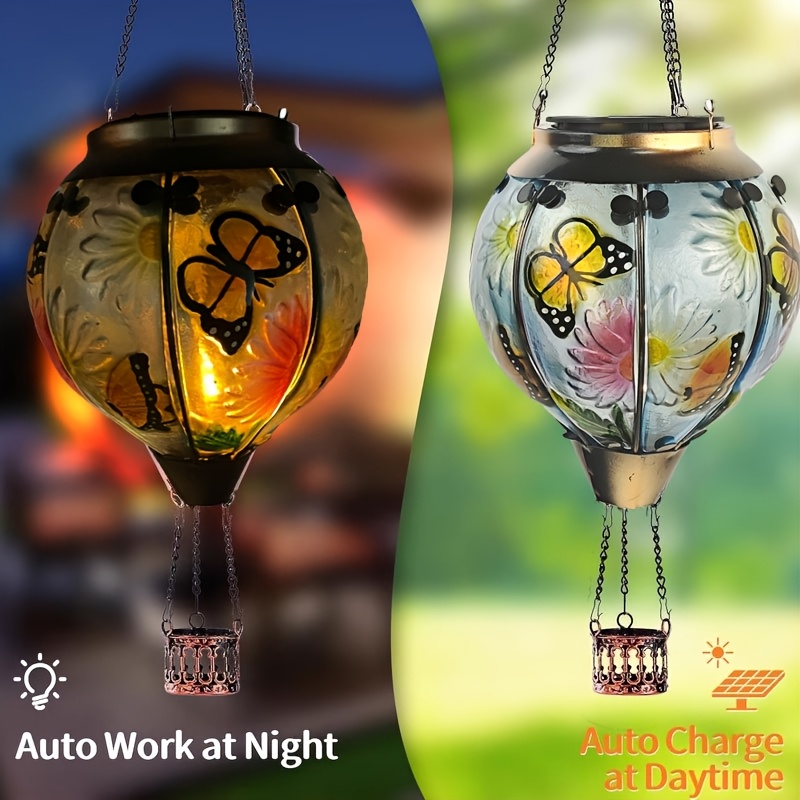 4pcs floral   hot air balloon lantern digital hand painted outdoor chandelier garden ambiance light early summer lamp solar lights details 5