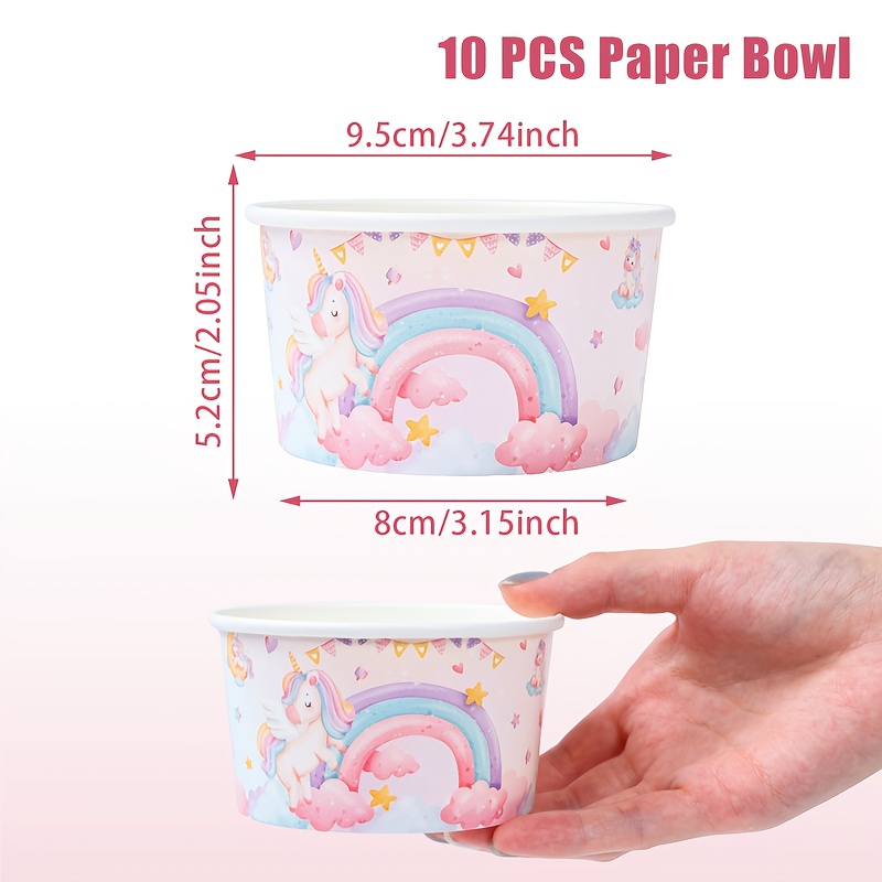 Image of Of 10, Disposable Paper Bowls Featuring Unicorn Design, Ideal For Birthday Celebrations, Baby Showers, Weddings, And Themed Parties, Perfect For Ice Cream, Yogurt, Popcorn, And Desserts