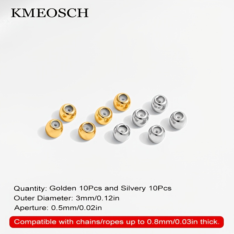TEMU Bouchons en laiton et perles coulissantes avec intérieur en caoutchouc - Perles rondes de 3/4/5 mm, pour la fabrication de bijoux de et de