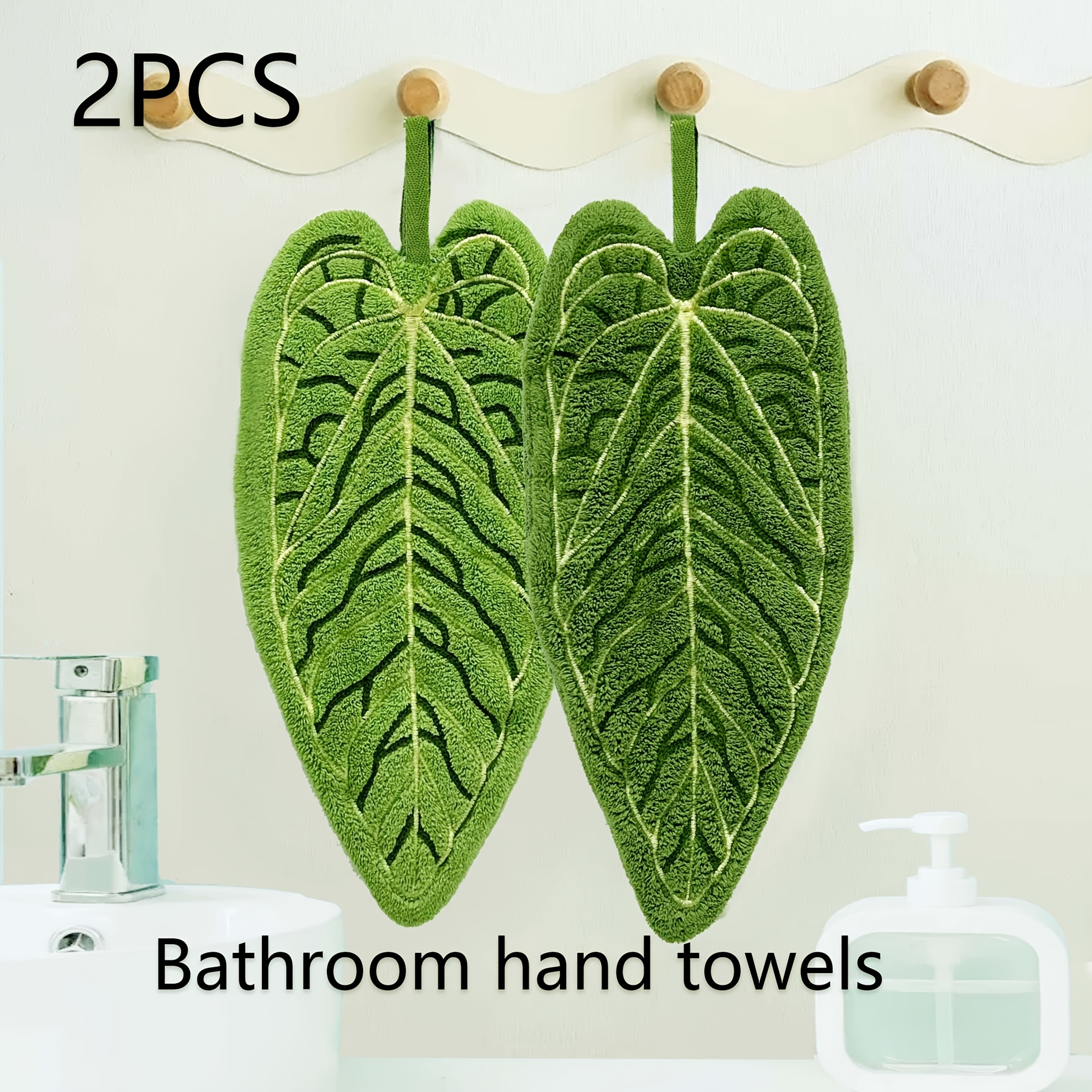 2pcs Creative Leaf Bathroom Hand Towels - Hangable Design, Absorbent Material, Fingertip Towels For Bathroom, Dining Room, And Kitchen.