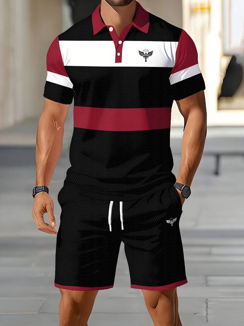 a two piece set consisting of a short sleeve shirt and shorts casual summer streetwear