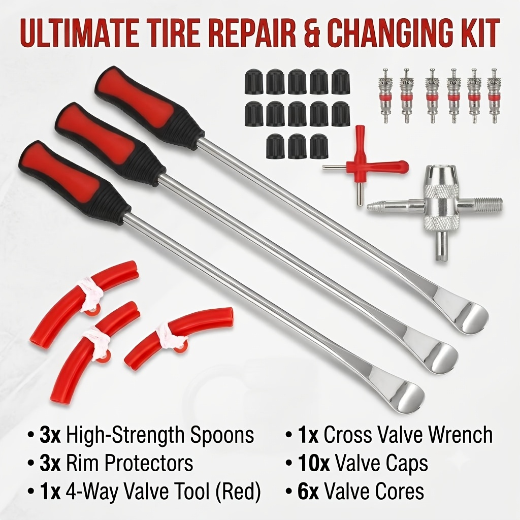26pcs Tire Lever Set With Rim Protector And Valve Tool, Practical Tire Changing Kit For Motorcycles, Atvs, And Lawn Mowers