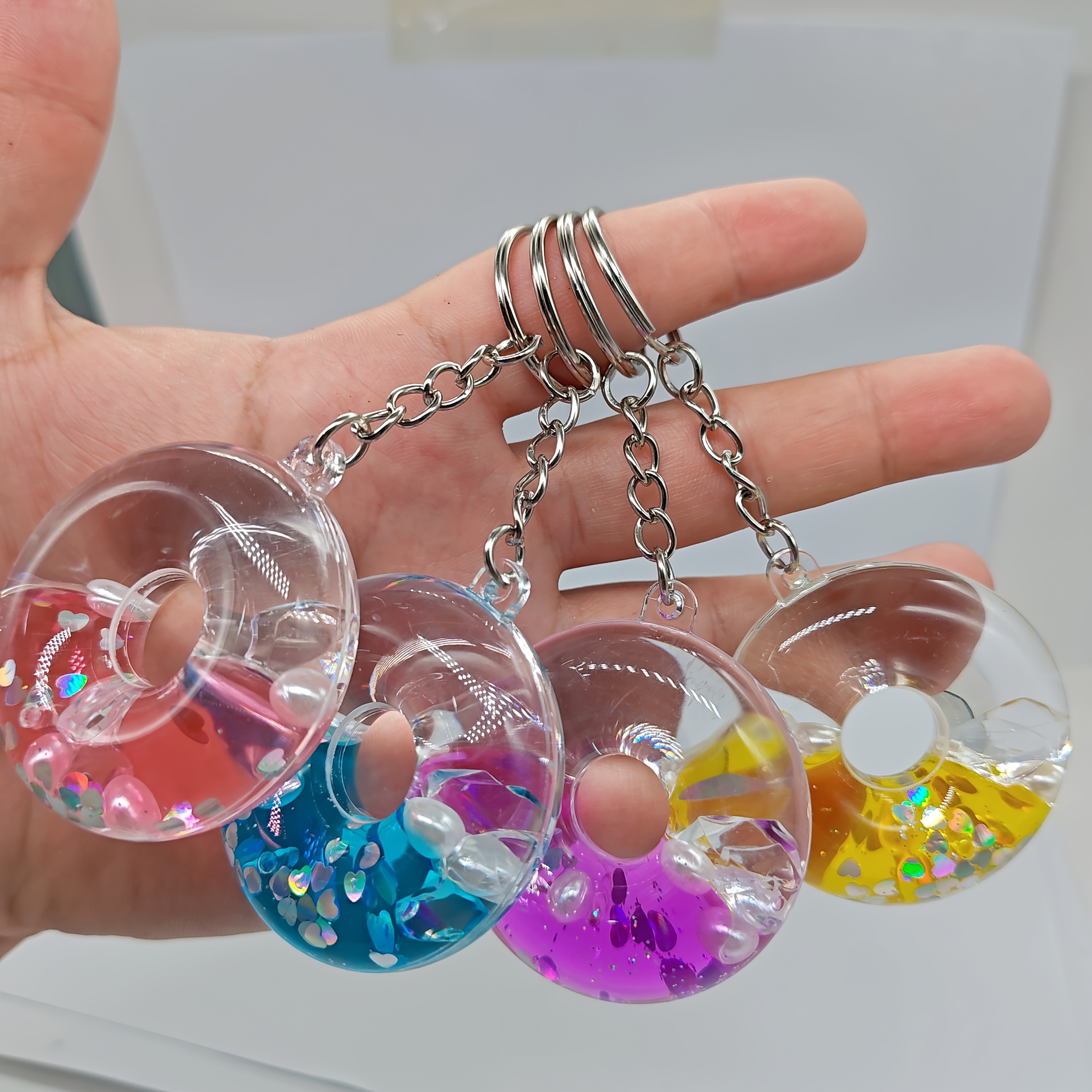 new swimming ring acrylic oil filled liquid colorful flowing OIL GLITTER ACRYLIC KEYCHAIN
