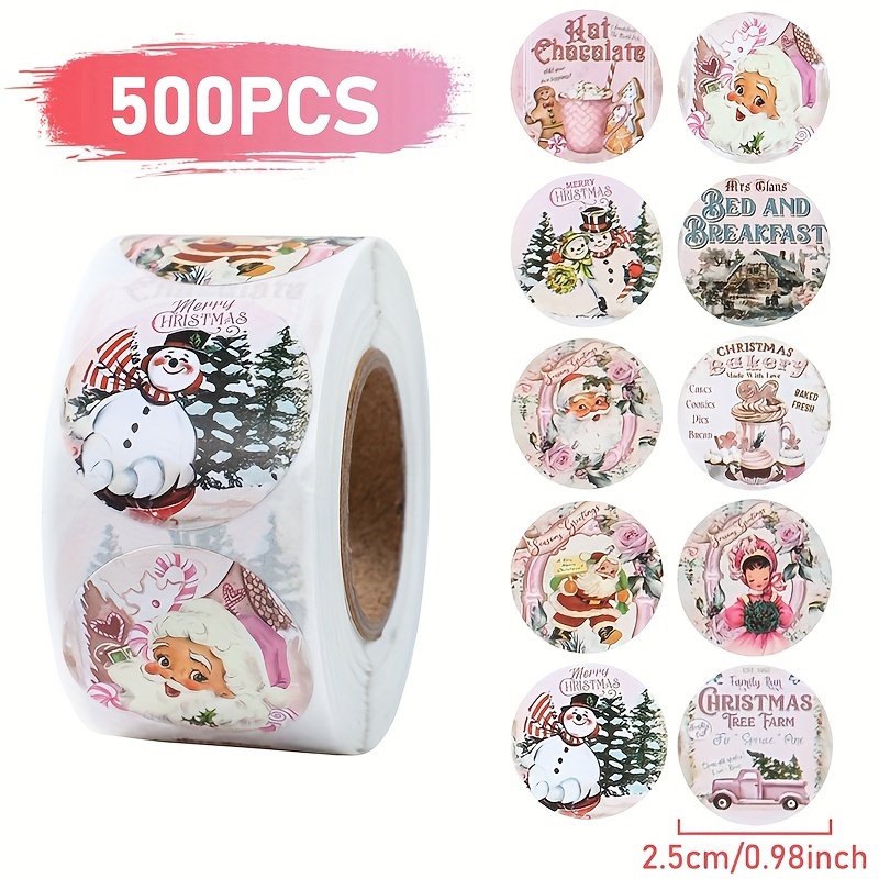 500pcs/roll, Santa Claus Christmas Stickers, Snowman Elk Patterns Round Shaped Stickers, Merry Christmas Decorations For Home, Noel Navidad Decor, Christmas Ornament, Gifts, Christmas Decoration