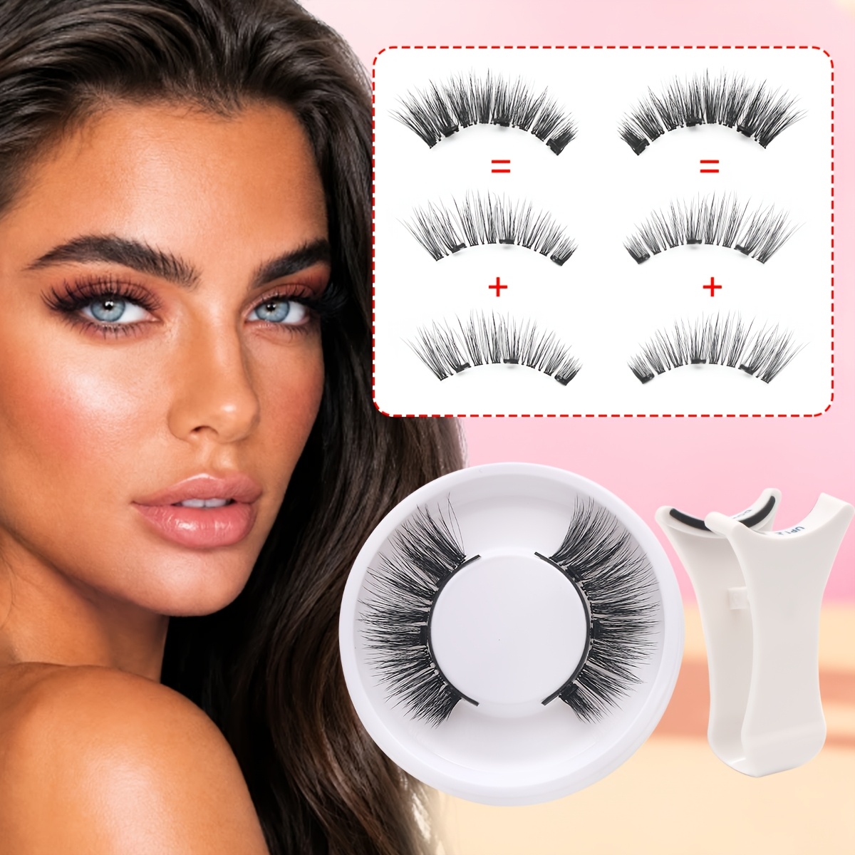TEMU Set de Magnéticas Reutilizables - No Necesita Pegamento, Pestañas 3D Naturales, Pestañas y Clips Magnéticos, Cepillos para Pestañas y Magnéticas