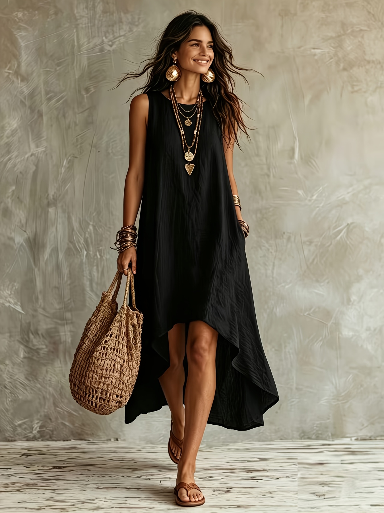 Women's Elegant Round Neck Sleeveless Dress, Front Short Back Long Irregular Cut, Lightweight Breathable Skin-Friendly Maxi Dress, Versatile Style for Commuting and Casual Wear, Loose A-Line 