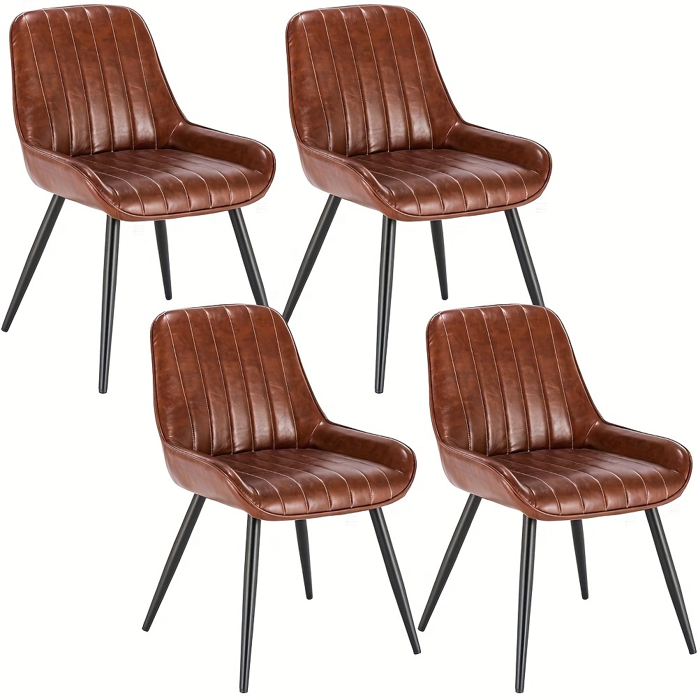 Image of 4pcs Dining Chairs, Vintage Kitchen Chairs, Upholstered Chairs, Living Room Chairs, Pu Material Vintage Chairs With Metal Legs, Visitor Chairs, Dining Room Chairs, Living Room Chairs, Kitchen Chairs
