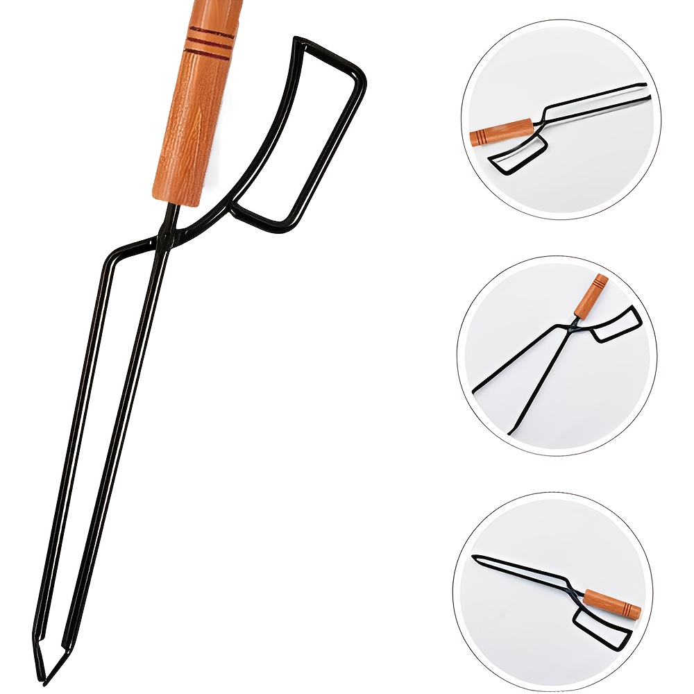 1pccharcoal tongs outdoor campfire fireplace tongs heavy duty   tongs camping fire wood   tools barbecue fire tools picnic barbecue fireplace accessories details 2