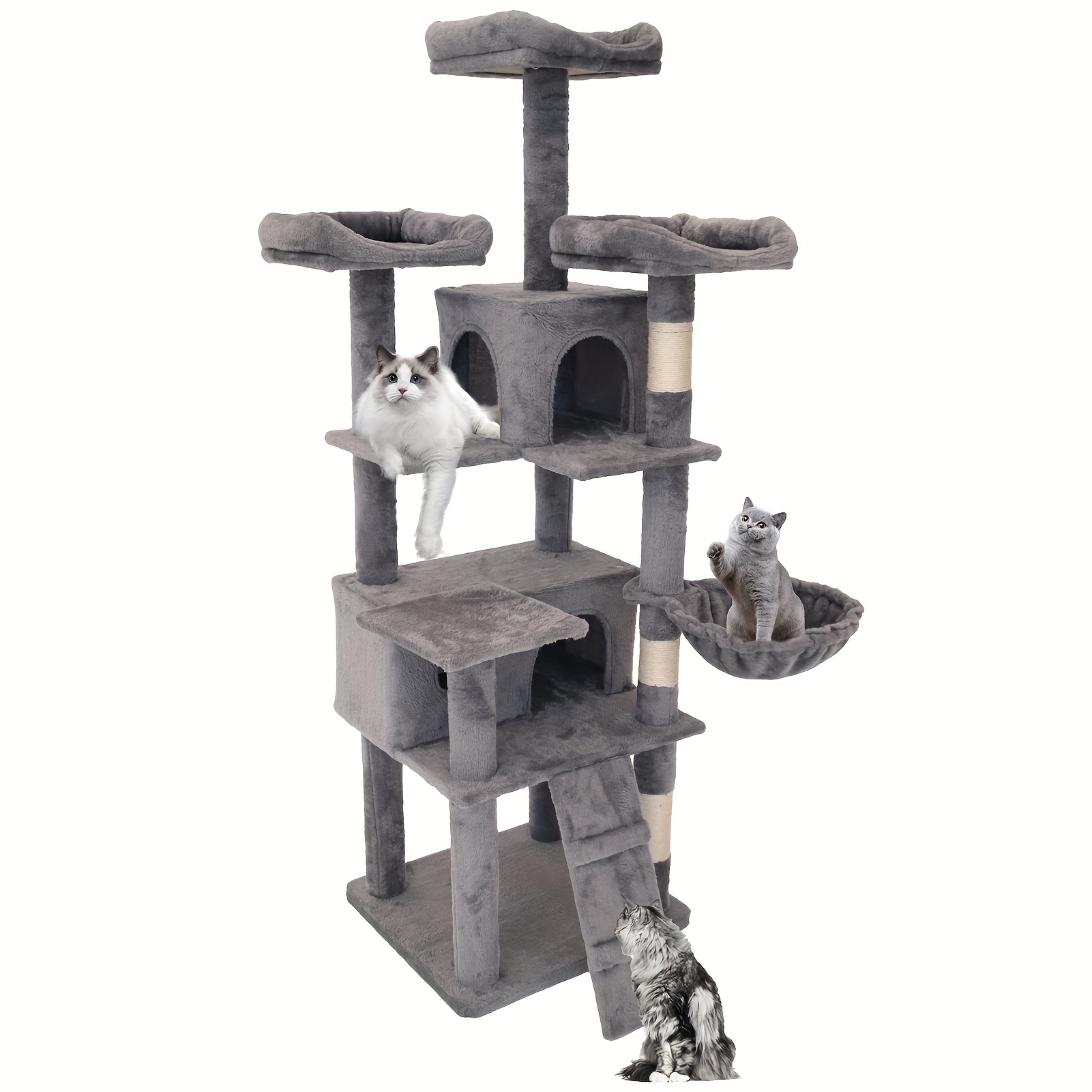 

Cat Tree, Cat Tower For Indoor Cats, Multi-level Cat Tower With 2 Roomy Condo, 4 Perch, Hammock And Ladder For Small And Large Cats, Cute Cat Scratching Post For Kittens, 63 Inches