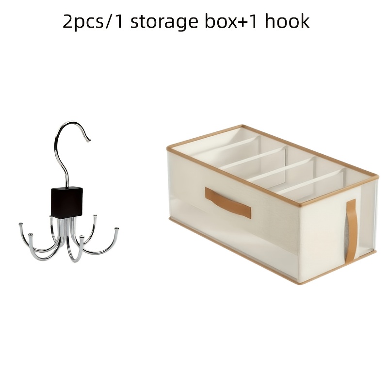 TEMU Lot de 2 pièces : 1 x Boîte de rangement superposée à 5 compartiments avec 1 x Crochet rotatif à 6 griffes — pliable à plusieurs compartiments