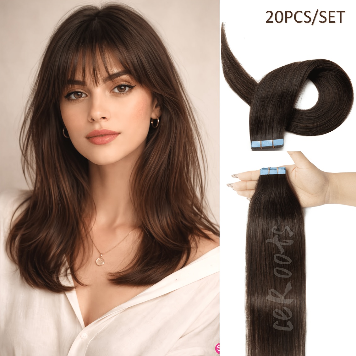 Image of Invisible Hair Extensions Straight Human Hair, Seamless Invisible Skin Weft Design, Smooth Soft Natural Texture , Reusable Suitable For Dating Travel Formal Occasions Hair Styling