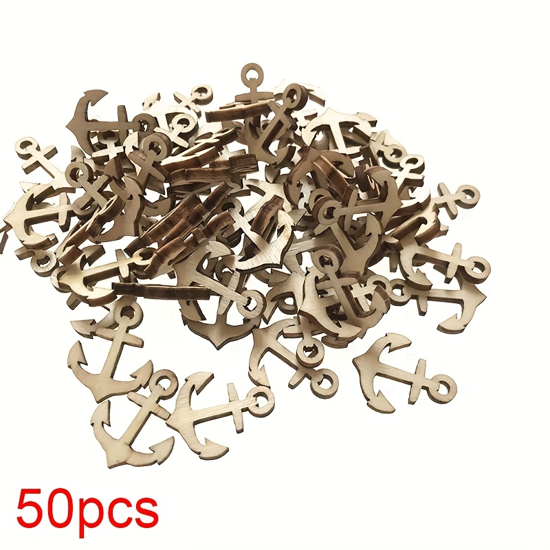 Image of 50pcs 20mm Wooden Anchor Shape Decoration To Paint Unfinished Small Wood Anchor Cutouts For Arts Crafts