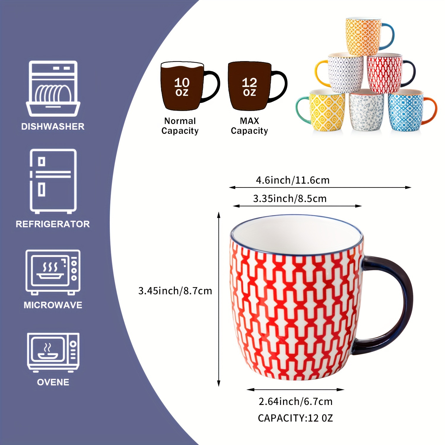 6pcs ceramic coffee mug set 12 16oz dual sizes ages perfect - Temu