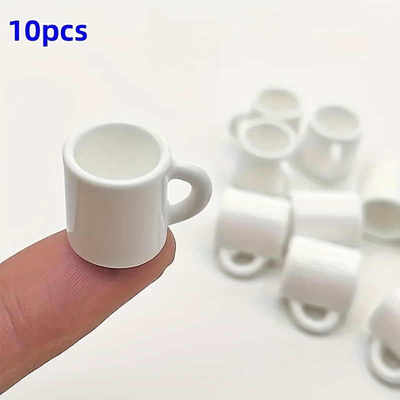 Image of 10pcs Mini White Resin Coffee Cups, Decoration, Model House Additions, Cute Abs Poly Resin Cups, Suitable For Dollhouse And Micro Landscape Decoration, Gift, Handmade