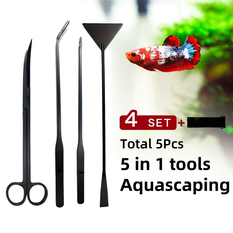 

5pcs Aquarium Plant Care Kit: Stainless Steel Tweezers, Scissors & Spatula - Freshwater & Saltwater Fish Tanks, Aquarium Tweezers, Stainless Steel, Aquascaping Tools, Plant Scissors