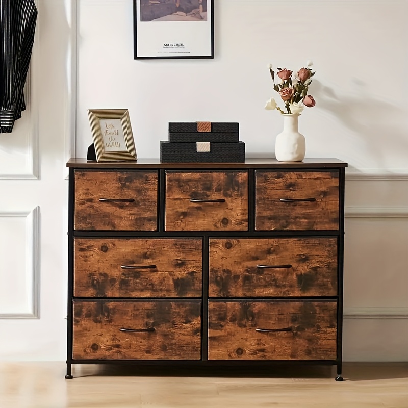 

Dresser For Bedroom With 7 Drawers, Wide Chest Of Drawers, Fabric Dresser, Storage Organizer With Fabric Bins For Closet, Living Room, Hallway