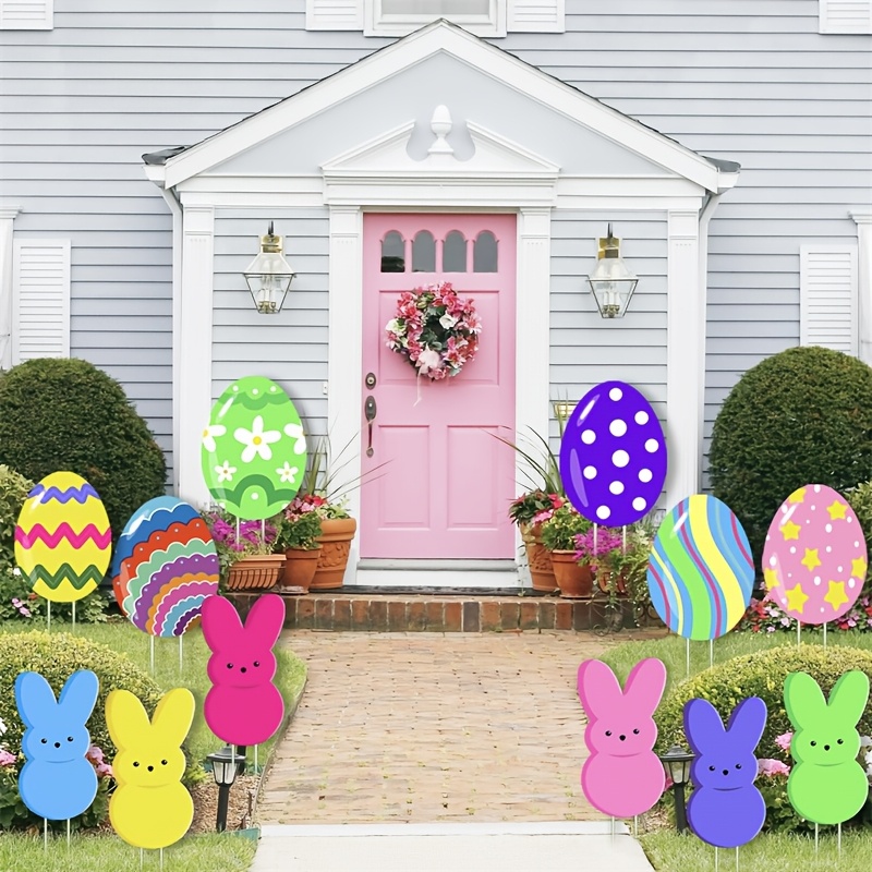 

12pcs Easter Garden Decor Set, Plastic & Bunny Yard Signs, Outdoor Lawn Ornaments, Stake Mount, No Electricity Needed, Easter Party Supplies & 's