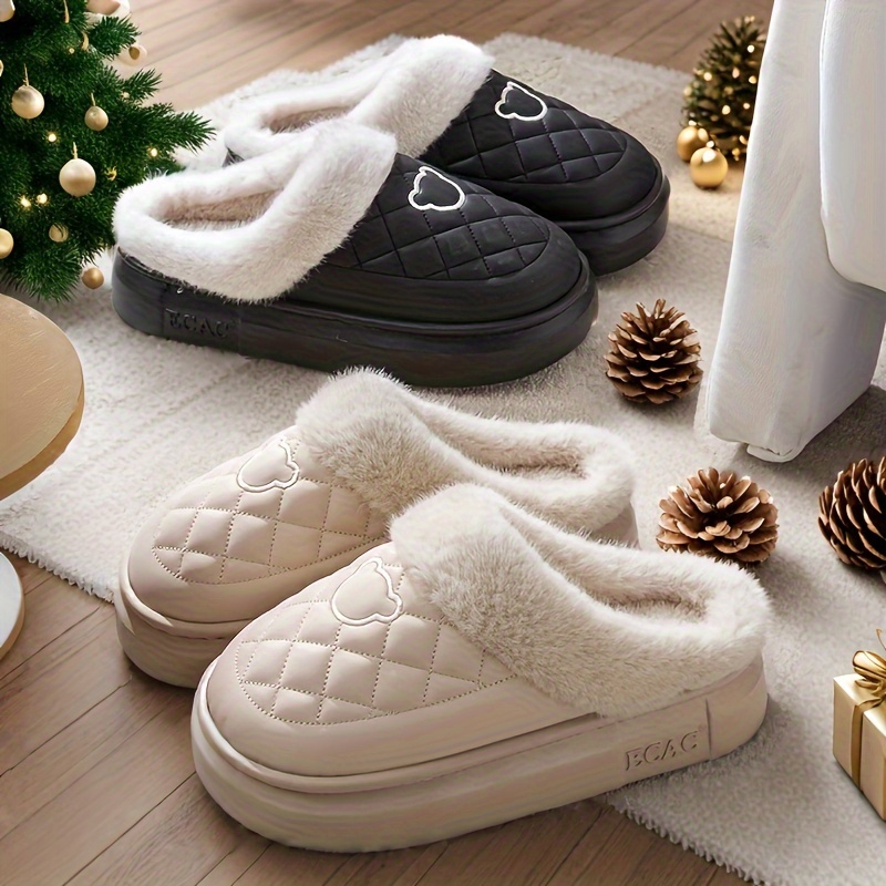 

Quilted Fluffy Slippers For Men And Women - & -on Lining For Walking - Eva , Pu , Insole - Footwear For Fall/