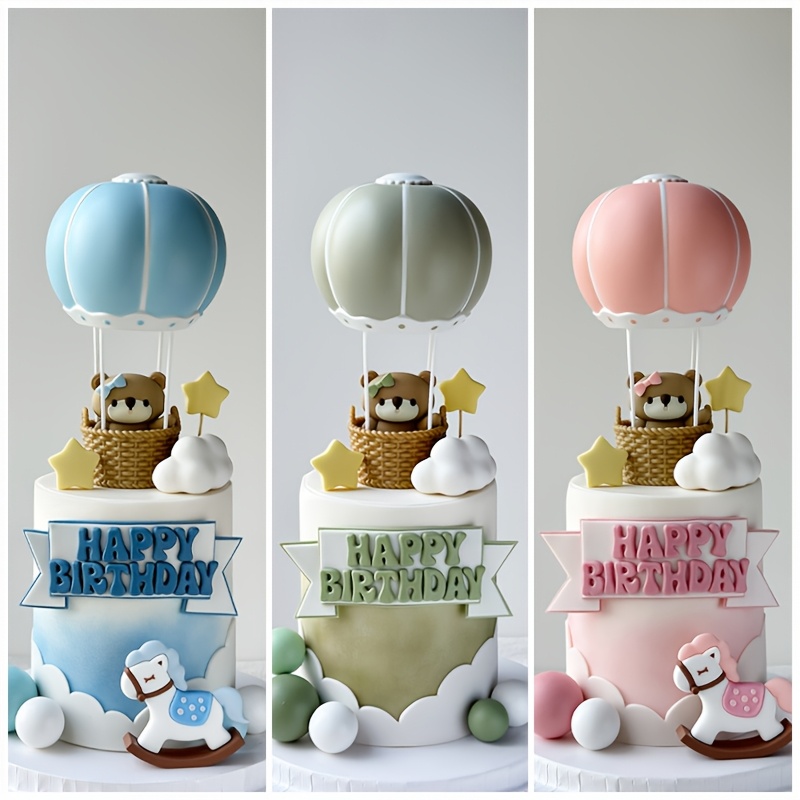 

Hot Air Balloon Bear Cake Topper, Universal Holiday Decor, No Electricity Needed, Room Decoration, Cartoon Doll Ornaments