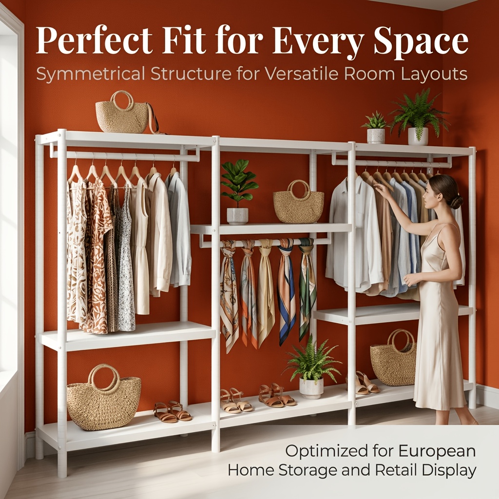 Image of Freestanding Portable Closet Wardrobe With 9 Plates, 3 Hanging Rods 9 Shelves Heavy Duty 1300lbs Rust-resistant Full Steel Clothing Rack For Garage Storage & Organization High Cost Performance