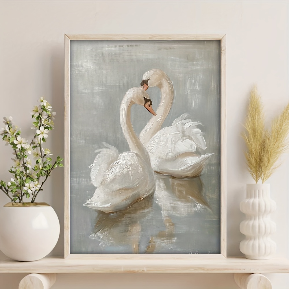 

Chic Swan Canvas Art Print - Frameless, Vintage-inspired Farmhouse Decor For Living Room & Bedroom, Perfect Gift Idea