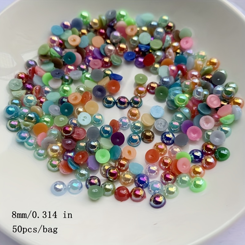 Image of 4mm 5mm 6mm 8mm 10mm 12mm 14mm Half Round Flatback Ab Color Abs Craft Embellishment Wedding Decoration/ Nail Art Design