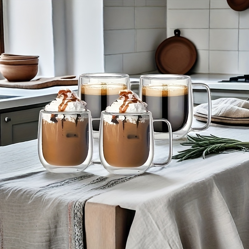 

Ensemble de 2/4 tasses à café en verre double paroi, 8.79oz avec poignées, transparentes pour à Noël, Thanksgiving, fêtes d'anniversaire - Aucune requise