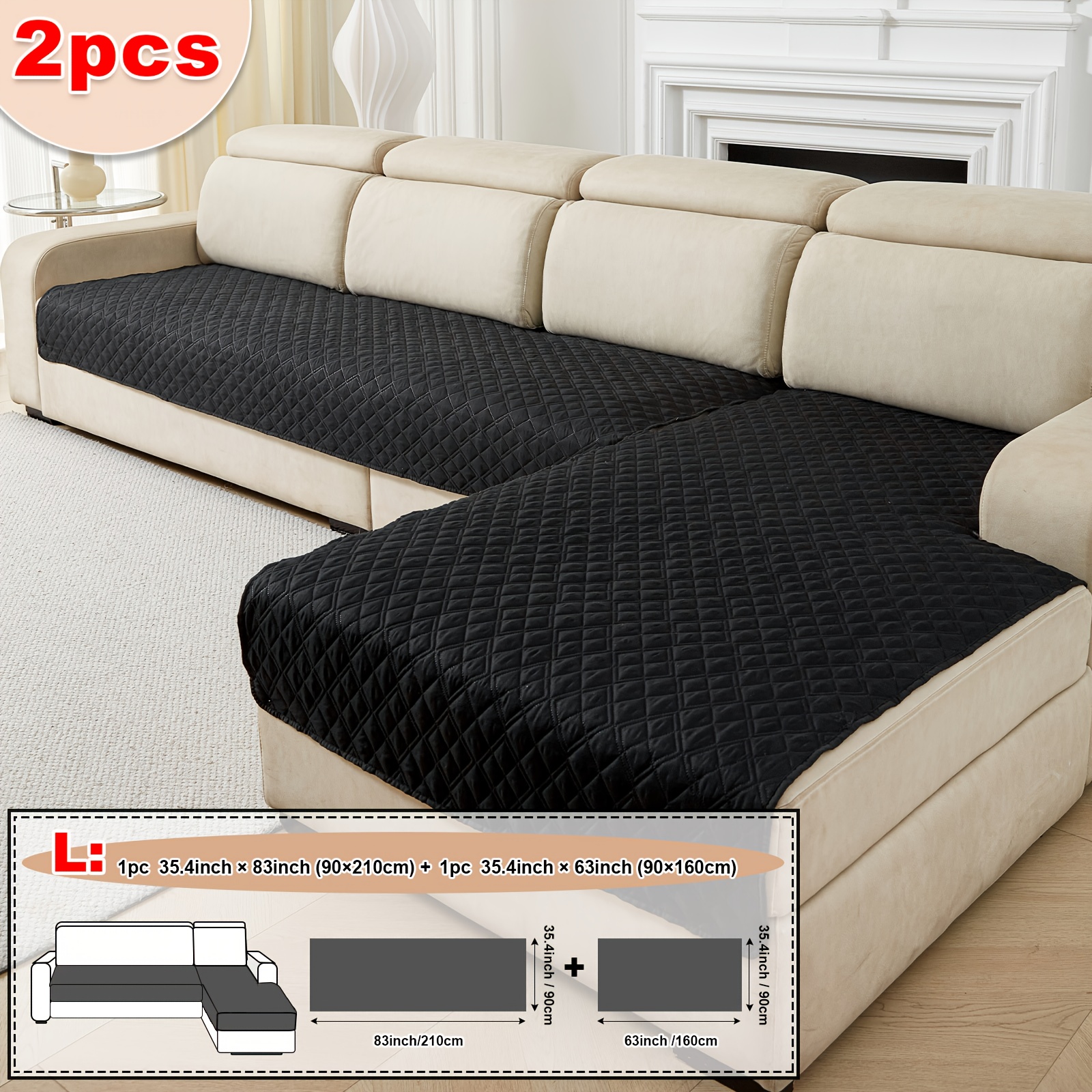 TEMU 2pcs Diagonal Field Sofa Cushion Set, L-shaped Sectional Sofa Cushions With Chaise Lounge, 90x210cm   90x160cm 2pcs Sofa Cover Set, 90x180cm  