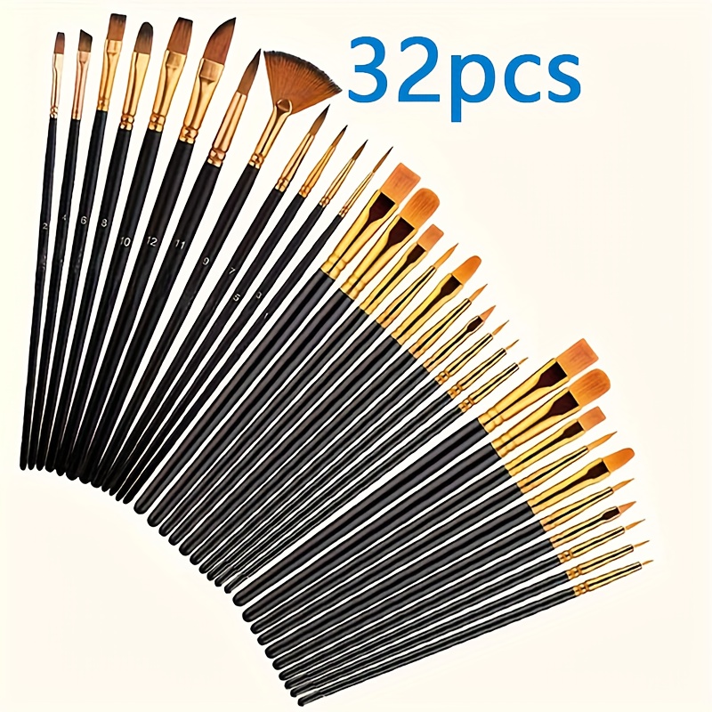 TEMU 32pcs Brush Set - High-quality Nylon Brushes, Suitable For Acrylic, Oil, And Watercolor Painting - For Master Artists And Beginners - In
