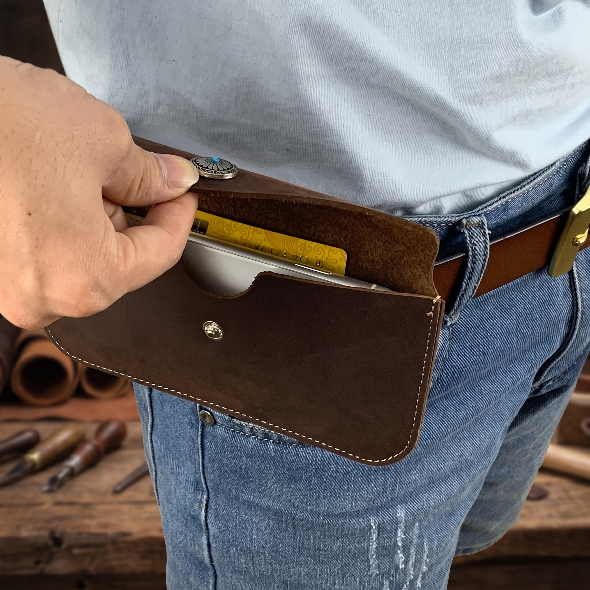 Real Leather Belt Pouch Holster Case, Universal Phone Waist Bag