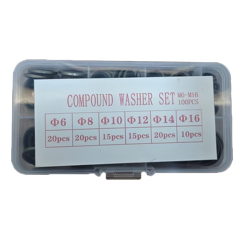 Set Of 100 Bonded Washers For Applications In Plumbing, Automotive, Mechanical, Electrical, And Cylinder Repairs, Featuring Sizes Ranging From M6 To M16