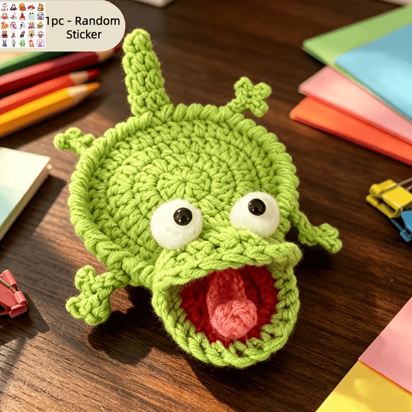 TEMU Handmade Crochet Lizard Coaster - Fun, Prank-style Novelty Gift (includes Crochet Lizard Coaster And Random Lizard Sticker) - Colors - Using