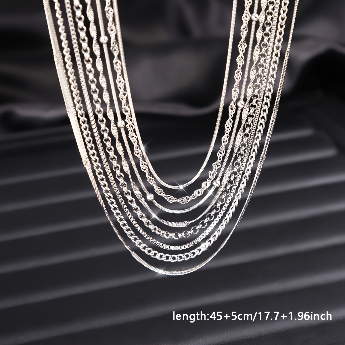 TEMU 8 pezzi Eleganti Collane a Catena da Donna Qualit�, e , Combinazione Impilabile, Catena di Estensione 45+5 cm, Adatte per Feste e Aggiunte di