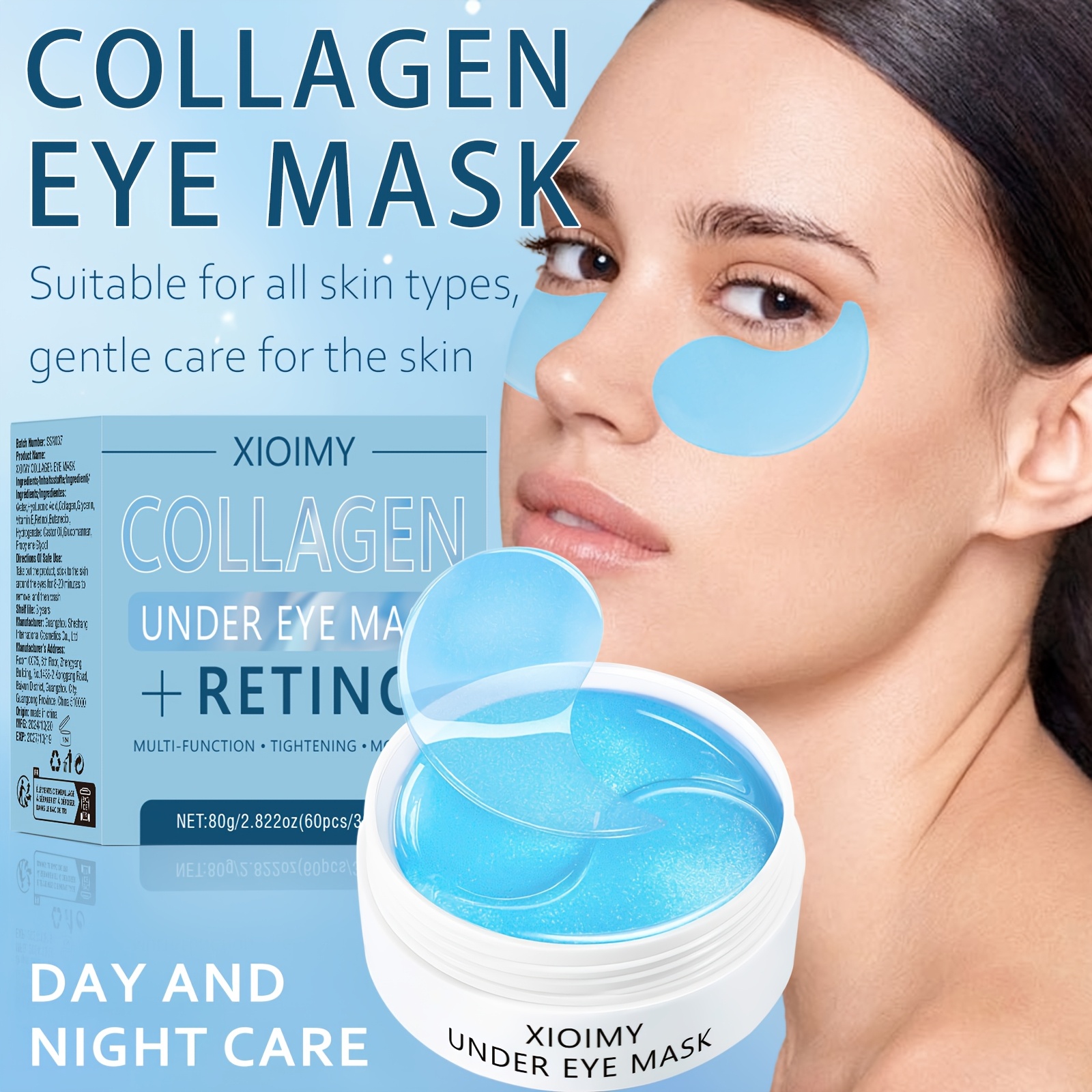60pcs Xioimy Collagen & Retinol Under Eye Masks - Hypoallergenic Multi-Functional Gel Eye Patches for Tightening, Moisturizing & Firming - European Specialized Skincare for All Light Beige Types, Men & Women, Eye Patches Skincare, Gentle Skincare, Under-Eye, Hypoallergenic Material