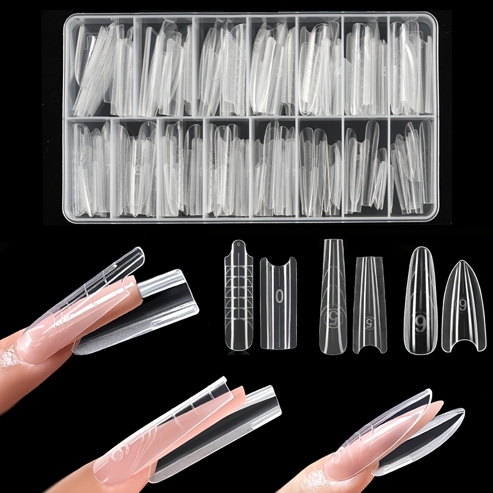 TEMU 168pcs Multi-nail Shape Combination With Layered Nail Extension Molds, Including Long Medium, Long Trapezoidal, And Oval Shapes, Packaged In