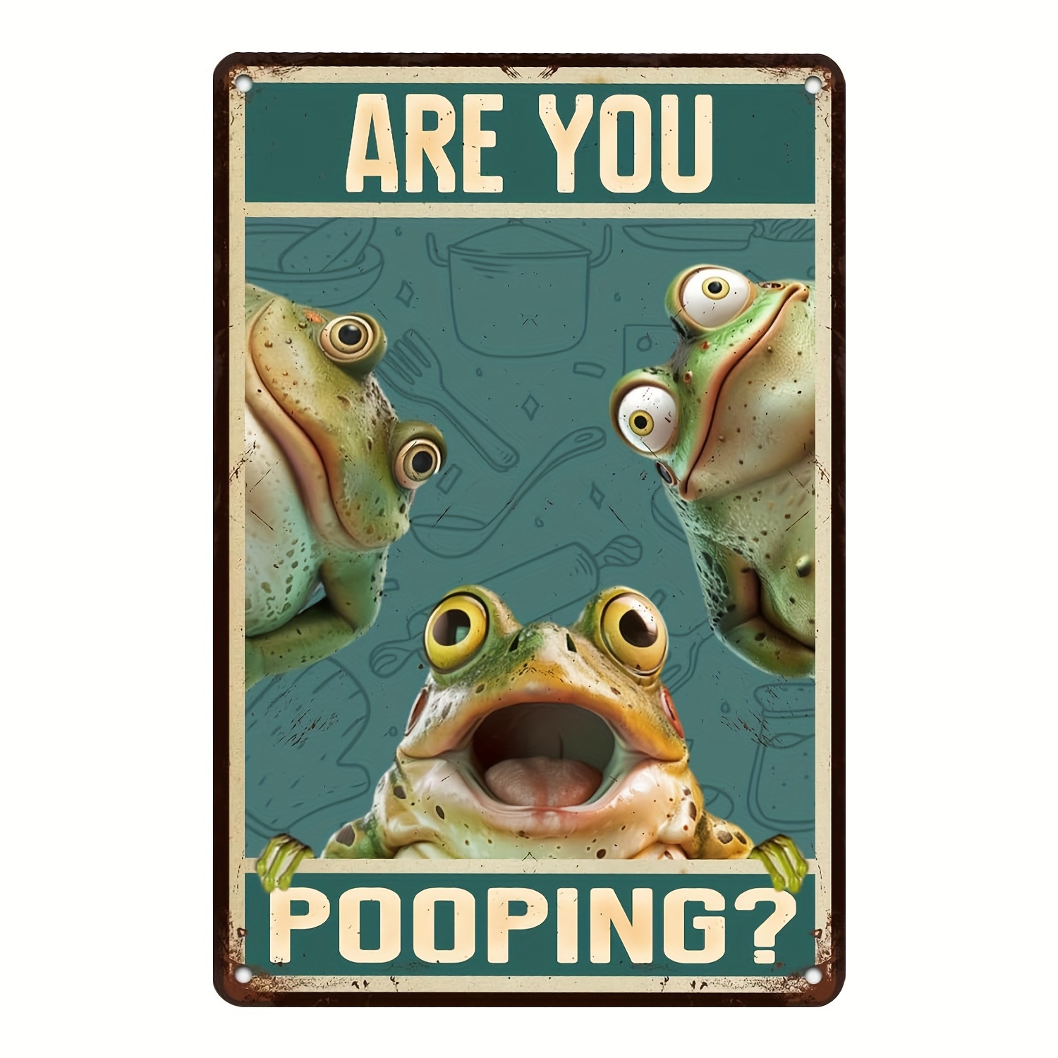 

Frog : 'are You Pooping' Funny Metal Bathroom Sign - Retro Aesthetic Wall Decor, 12x8 Inches