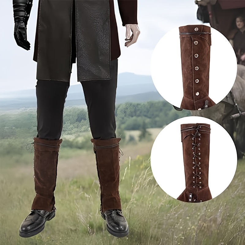 Renaissance Steampunk Costume Boot Covers Set Black with Straps,  Lace-Up Detail, Ideal for Halloween, Carnival, Cosplay Stage Performance
