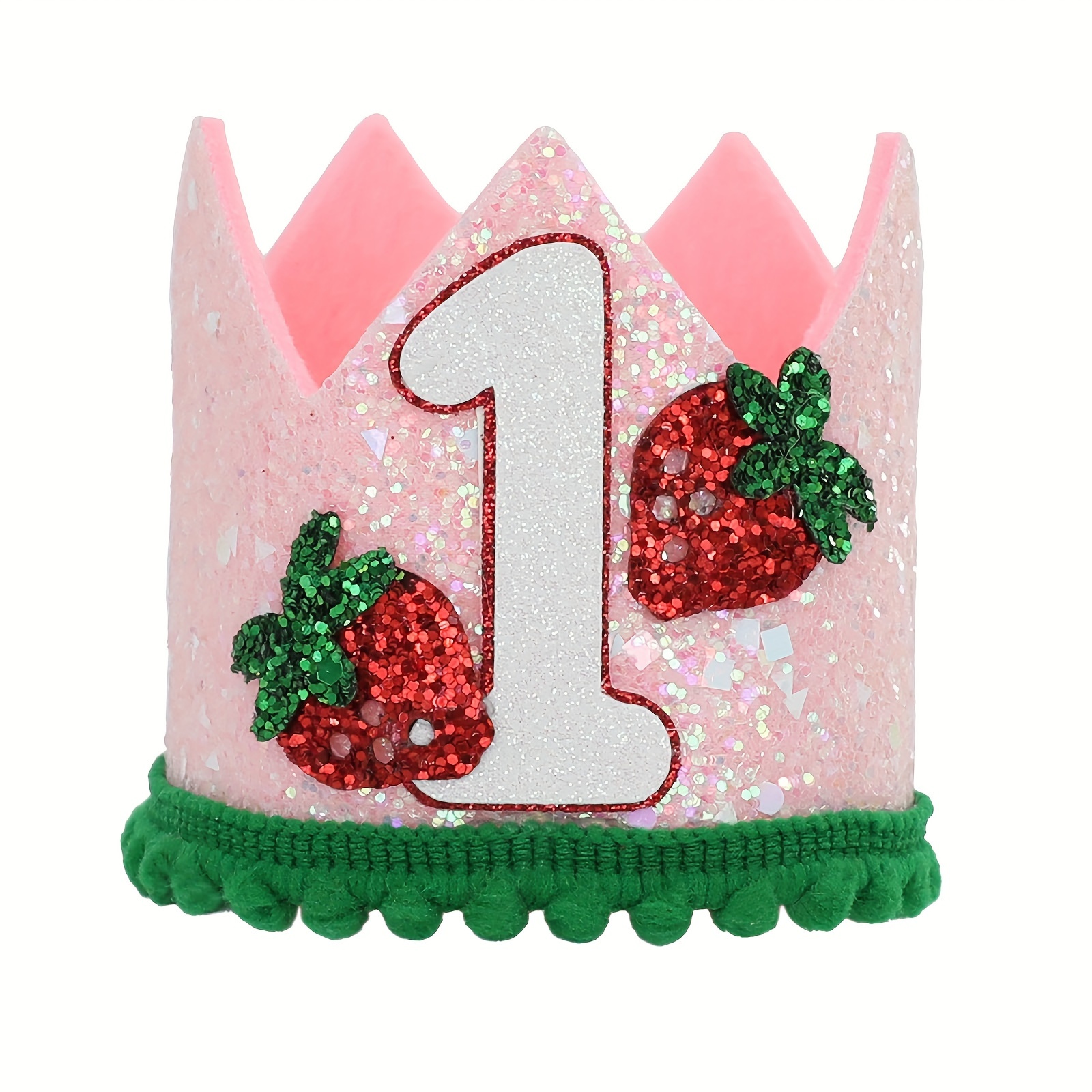 

Handmade Strawberry Glitter Crown Hat For Birthday Parties - Perfect For Cake Toppers, Photo Props & Party Decorations